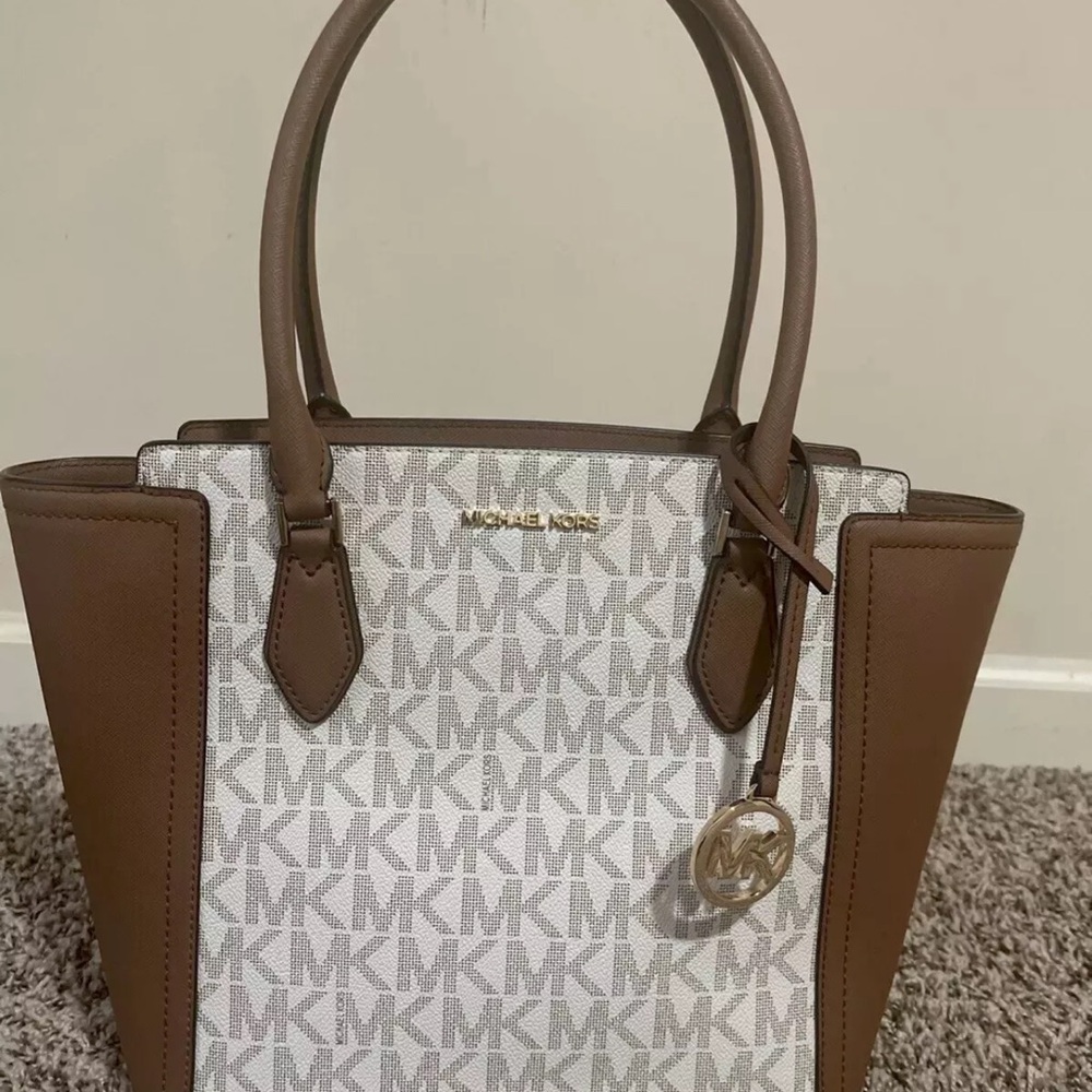 Michael Kors Large Tote Bag, Vanilla/Beige Woman’s Brown White Purse.like new